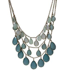 Retro Boho Bib Necklace Multi Strand Aqua Opal Teardrop Charms Fashion Jewelry